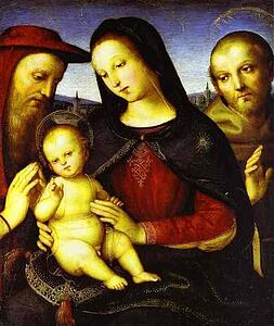 Madonna With The Christ Child Blessing And St. Jerome And St. Francis (Von Der Ropp Madonna) - Art Print Art Print - Madonna With The Christ Child Blessing And St. Jerome And St. Francis (Von Der Ropp Madonna)