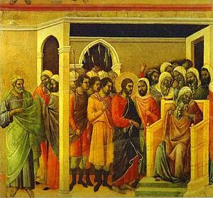 Maestà (Back, Central Panel) Jesus Before Caiaphas - Art Print Art Print - Maestà (Back, Central Panel) Jesus Before Caiaphas