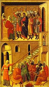 Maestà (Back, Central Panel) Jesus Before Annas. St. Peter First Denying Jesus - Art Print Art Print - Maestà (Back, Central Panel) Jesus Before Annas. St. Peter First Denying Jesus