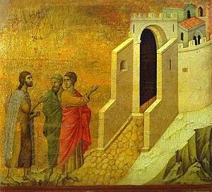 Maestà (Back, Central Panel) The Road To Emmaus - Art Print Art Print - Maestà (Back, Central Panel) The Road To Emmaus