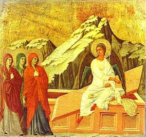 Maestà (Back, Central Panel) The Three Women At The Tomb - Art Print Art Print - Maestà (Back, Central Panel) The Three Women At The Tomb