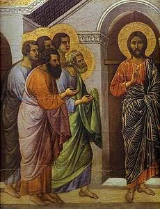 Maestà (Back, Crowning Panel, Detail Of) Christ’s Appearance Behind Locked Doors - Art Print Art Print - Maestà (Back, Crowning Panel, Detail Of) Christ’s Appearance Behind Locked Doors