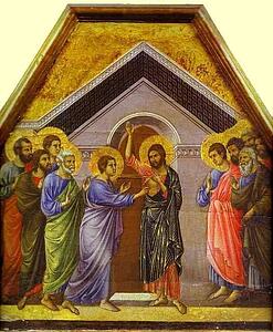 Maestà (Back, Crowning Panel) Doubting St. Thomas - Art Print Art Print - Maestà (Back, Crowning Panel) Doubting St. Thomas