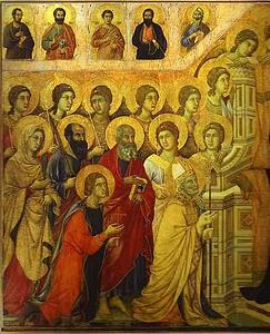 Maestà (Front, Central Panel, Detail Of) The Mother Of God Enthroned With The Christ Child, Amidst Angels And Saints - Art Print Art Print - Maestà (Front, Central Panel, Detail Of) The Mother Of God Enthroned With The Christ Child, Amidst Angels And Saints