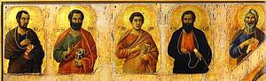 Maestà (Front, Central Panel, Detail Of) The Mother Of God Enthroned With The Christ Child, Amidst Angels And Saints - Art Print Art Print - Maestà (Front, Central Panel, Detail Of) The Mother Of God Enthroned With The Christ Child, Amidst Angels And Saints