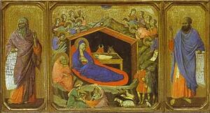 Art Print - Maestà (Front, Predella) The Birth Of Christ. The Prophets Isaih And Ezekiel