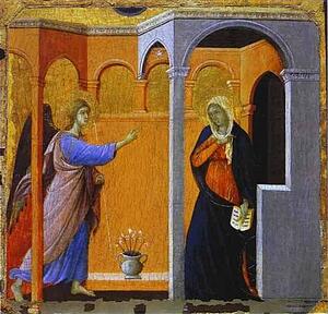 Maestà (Front, Predella) The Annunciation - Art Print Art Print - Maestà (Front, Predella) The Annunciation