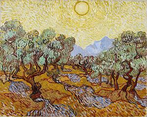 Sun Art Print - Olive Trees / Olive Trees With Yellow Sky And Sun