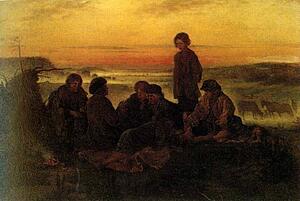 Art Print - Peasant Boys Watching Horses At Night