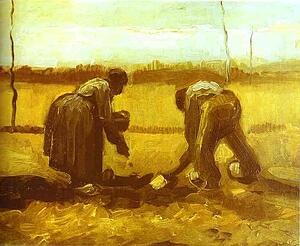 Peasant Man And Woman Planting Potatoes - Art Print Art Print - Peasant Man And Woman Planting Potatoes