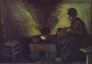 Peasant Woman Near The Hearth - Art Print Art Print - Peasant Woman Near The Hearth