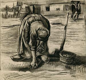 Potatoes Art Print - Peasant Woman Planting Potatoes
