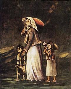 Art Print - Peasant Woman With Children Goes For Water