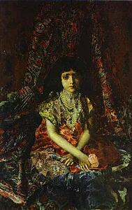Art Print - Portrait Of A Girl Against A Persian Carpet