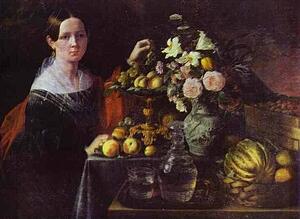 Portrait Of An Unknown Woman With Fruit - Art Print Art Print - Portrait Of An Unknown Woman With Fruit