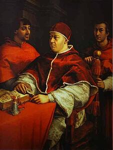 Portrait Of Pope Leo X With Cardinals Giulio De' Medici And Luigi De' Rossi - Art Print Art Print - Portrait Of Pope Leo X With Cardinals Giulio De' Medici And Luigi De' Rossi