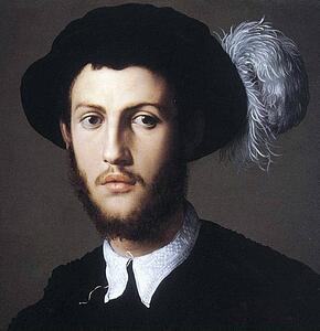 Portrait Of Young Man In A Hat With A Feather. Detail - Art Print Art Print - Portrait Of Young Man In A Hat With A Feather. Detail
