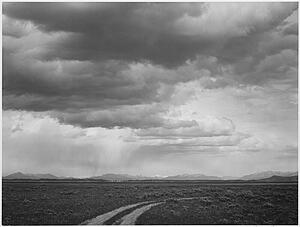 Sky Clouds Art Print - Roadway, Low Horizon, Mountains, Clouded Sky, "near (Grand) Teton National Park, ". Photographs Of National Parks And Monuments, Compiled 1941 - 1942, Documenting The Period Ca. 1933 - 1942.