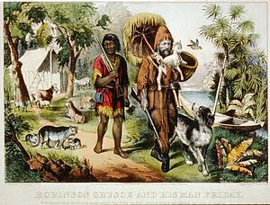 His Art Print - Robinson Crusoe And His Man Friday.