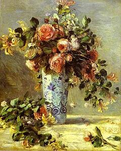 Art Print - Roses And Jasmin In A Delft Vase. (Les Roses Et Jasmin Dans Le Vase De Delft)