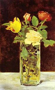 Art Print - Roses And Tulips In A Vase