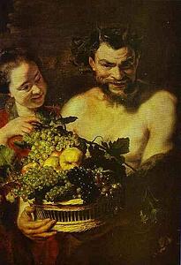 Art Print - Satyr And Girl With A Basket Of Fruit