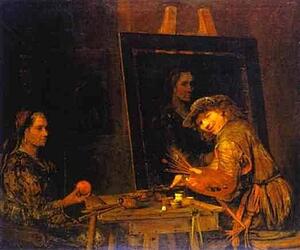 Self-Portrait At An Easel Painting An Old Woman - Art Print Art Print - Self-Portrait At An Easel Painting An Old Woman