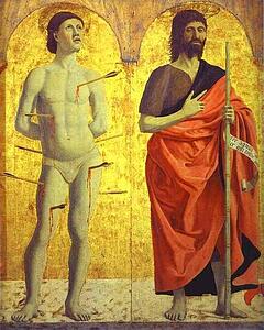 St. Sebastian And St. John The Baptist. Left Side Panel Of The Polyptych Of The Misericordia - Art Print Art Print - St. Sebastian And St. John The Baptist. Left Side Panel Of The Polyptych Of The Misericordia