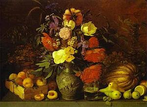Still-Life. Flowers And Fruit - Art Print Art Print - Still-Life. Flowers And Fruit