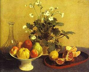 Still-Life. Flowers, Bowl Of Fruit And Pitcher. (Nature Morte. Fleurs, Compotier Et Carafe) - Art Print Art Print - Still-Life. Flowers, Bowl Of Fruit And Pitcher. (Nature Morte. Fleurs, Compotier Et Carafe)