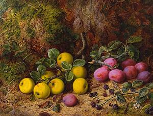 Plums And Raspberries Art Print - Still Life Of Yellow Apples, Plums And Raspberries