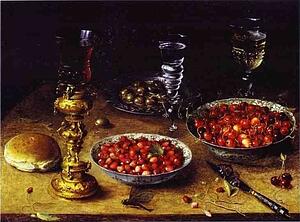 Art Print - Still Life With Cherries And Strawberries In Porcelain Bowls