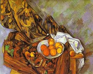 Still Life With Flower Curtain And Fruit - Art Print Art Print - Still Life With Flower Curtain And Fruit