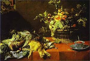 Still Life With Fruit Basket And Game - Art Print Art Print - Still Life With Fruit Basket And Game