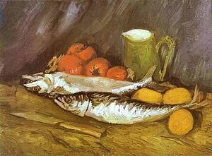 Art Print - Still Life With Mackerels, Lemons And Tomatoes