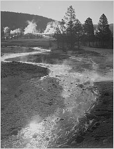 Stream Art Print - Stream Winding Back Toward Geyser, "central Geyser Basin, Yellowstone National Park, " Wyoming. (Vertical Orientation). Photographs Of National Parks And Monuments, Compiled 1941 - 1942, Documenting The Period Ca. 1933 - 1942.