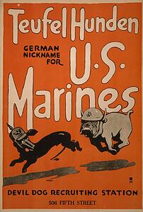 Dog Art Print - Teufel Hunden, German Nickname For U. S. Marines. Devil Dog Recruiting Station, 506 Fifth Street.