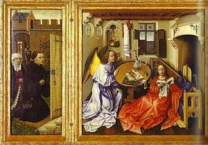 Art Print - The Annunciation. (The Merode Altarpiece). The Left And Central Panels Of The Triptych