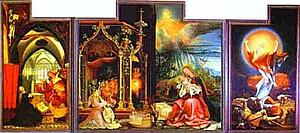 The Annunciation; Virgin And Child With Angels; The Resurrection (View With The Open Wings) - Art Print Art Print - The Annunciation; Virgin And Child With Angels; The Resurrection (View With The Open Wings)