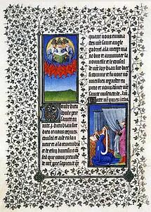 The Belles Heures Of Jean De France, Duke De Berry. Page With Duchess De Berry Praying - Art Print Art Print - The Belles Heures Of Jean De France, Duke De Berry. Page With Duchess De Berry Praying