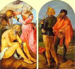 Art Print - The Jabach Altarpiece. Job Castigated By His Wife. Piper And Drummer