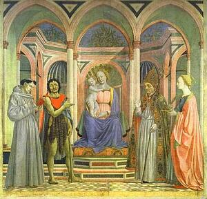 The Madonna And Child Enthroned With Ss. Francis, John The Baptist, Zenobius And Lucy. The Main Part Of The Altarpiece Of St. Lucy Of The Magnolias - Art Print Art Print - The Madonna And Child Enthroned With Ss. Francis, John The Baptist, Zenobius And Lucy. The Main Part Of The Altarpiece Of St. Lucy Of The Magnolias