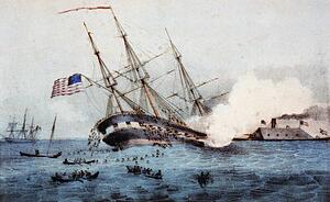 Off Art Print - The Sinking Of The "cumberland" By The Iron Clad "merrimac", Off Newport News Va. March 8th 1862