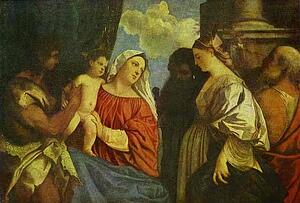 The Virgin And Child With Four Saints - Art Print Art Print - The Virgin And Child With Four Saints