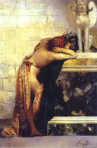 Art Print - Two Figures By A Statue Of Sphinx