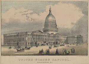 Printing Art Print - United States Capitol, Washington, D. C. Print Shows The East Front Of The U. S. Capitol As Seen From The South-East, With Pedestrians And Horsedrawn Carriages On Plaza In Front.