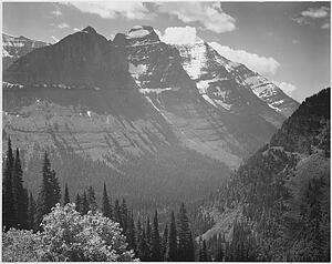 Background Art Print - Valley, Snow Covered Mountains In Background, "in Glacier National Park, " Montana. Photographs Of National Parks And Monuments, Compiled 1941 - 1942, Documenting The Period Ca. 1933 - 1942.