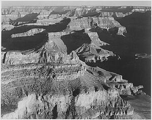 Shadowed Art Print - View, Dark Shadows To Right, High Horizon, "grand Canyon National Park, " Arizona. Photographs Of National Parks And Monuments, Compiled 1941 - 1942, Documenting The Period Ca. 1933 - 1942.