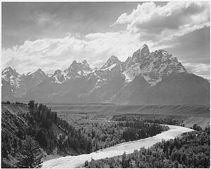  Art Print - View From River Valley Towards Snow Covered Mountains, River In Foreground From Left To Right, "grand Teton" National Park, Wyoming. Photographs Of National Parks And Monuments, Compiled 1941 - 1942, Documenting The Period Ca. 1933 - 1942.