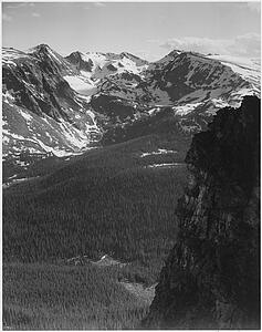 View Of Snow-Capped Mountain Timbered Area Below, "in Rocky Mountain National Park," Colorado. (Vertical Orientation).  Photographs Of National Parks And Monuments, Compiled 1941 - 1942, Documenting The Period Ca. 1933 - 1942. - Art Print Art Print - View Of Snow-Capped Mountain Timbered Area Below, "in Rocky Mountain National Park," Colorado. (Vertical Orientation).  Photographs Of National Parks And Monuments, Compiled 1941 - 1942, Documenting The Period Ca. 1933 - 1942.